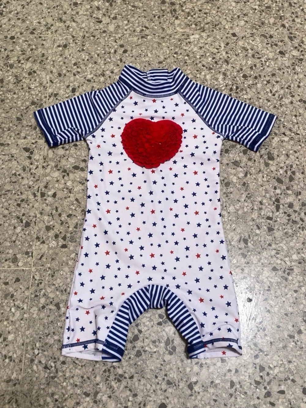 Girls Navy & White Star One-Piece Swimsuit with Red Heart
